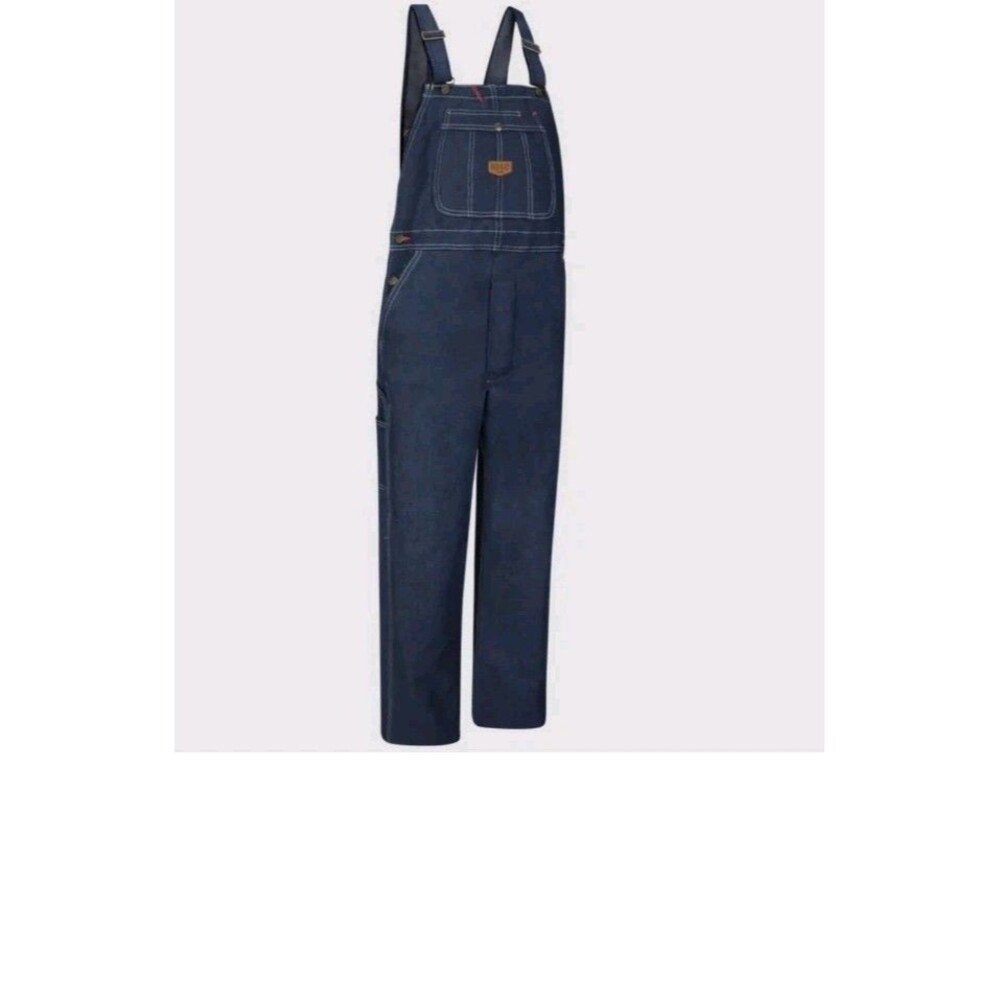 NEW RED KAP Men's Denim Bib Overall Dark Wash 44X 30